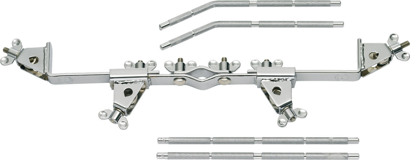 Multi-clamp, attache 5 points pour 4 montures, 2 tiges droites et 2 tiges coudées incluses, acier chromé
