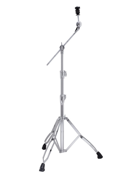 Support cymbale perche Armory, serrage Quick-Lock, perchette escamotable, réglages complets, double embase, chrome