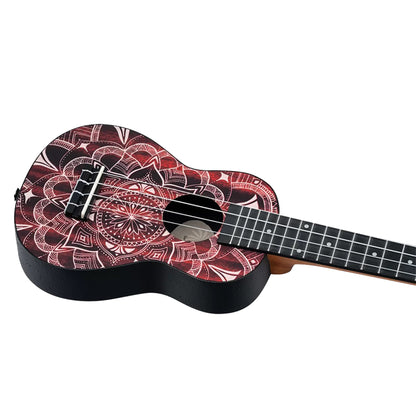 K2SS-RKC, pack ukulélé Soprano Superscale, table agathis design kaléidoscope, corps ABS galbé, accessoires, rouge satiné