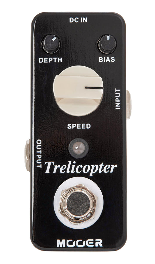 Pédale TRELICOPTER, trémolo optique classique, boîtier métal, true bypass, noir