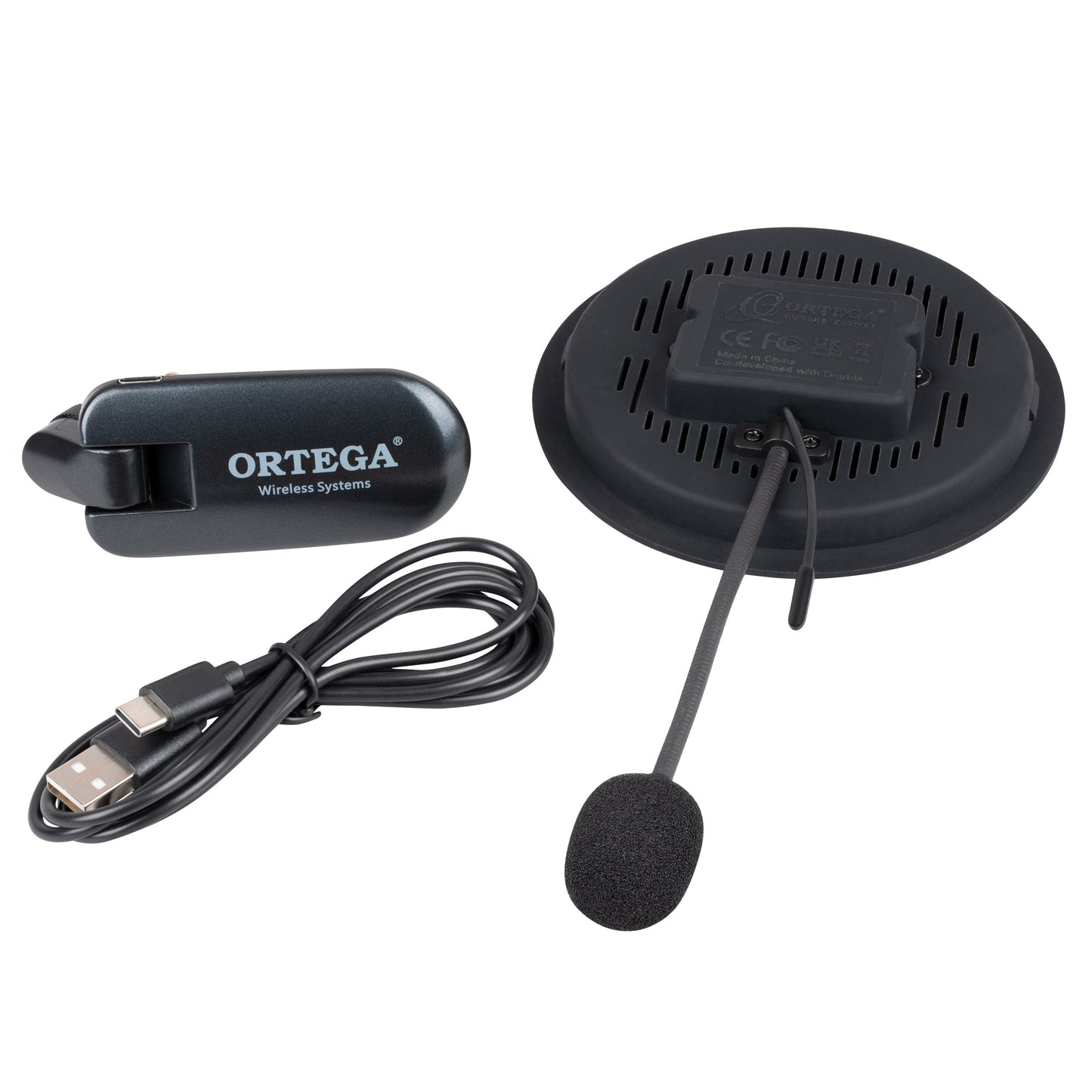 OSWS100, système de micro sans fil pour guitare acoustique (rosace 100 mm), micro col de cygne, avec récepteur sans-fil, noir