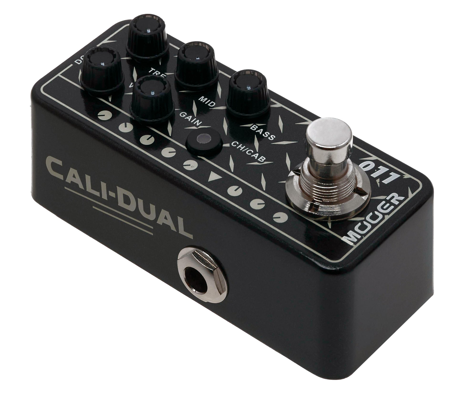 Pédale CALI-DUAL, préampli numérique type Rock US, deux canaux, EQ 3 bandes par canal, noir et blanc