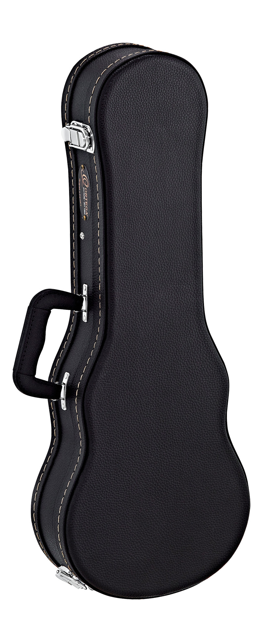 Etui bois pour ukulélé Concert, avec surpiqures et logo, noir