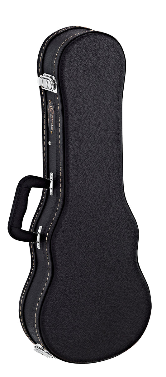 Etui bois pour ukulélé Concert, avec surpiqures et logo, noir