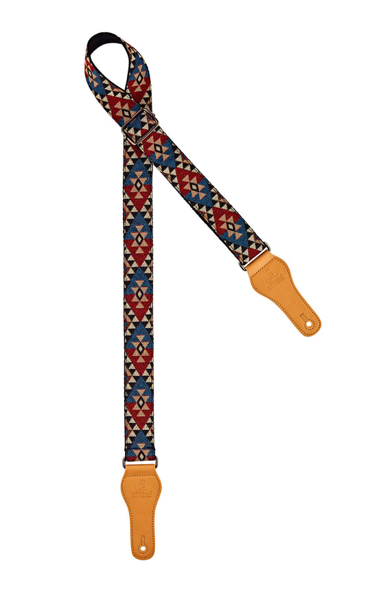 Courroie ukulélé, 100% coton, extrémités simili cuir, largeur 3.7 cm, longueur jusqu'à 139 cm, african dance