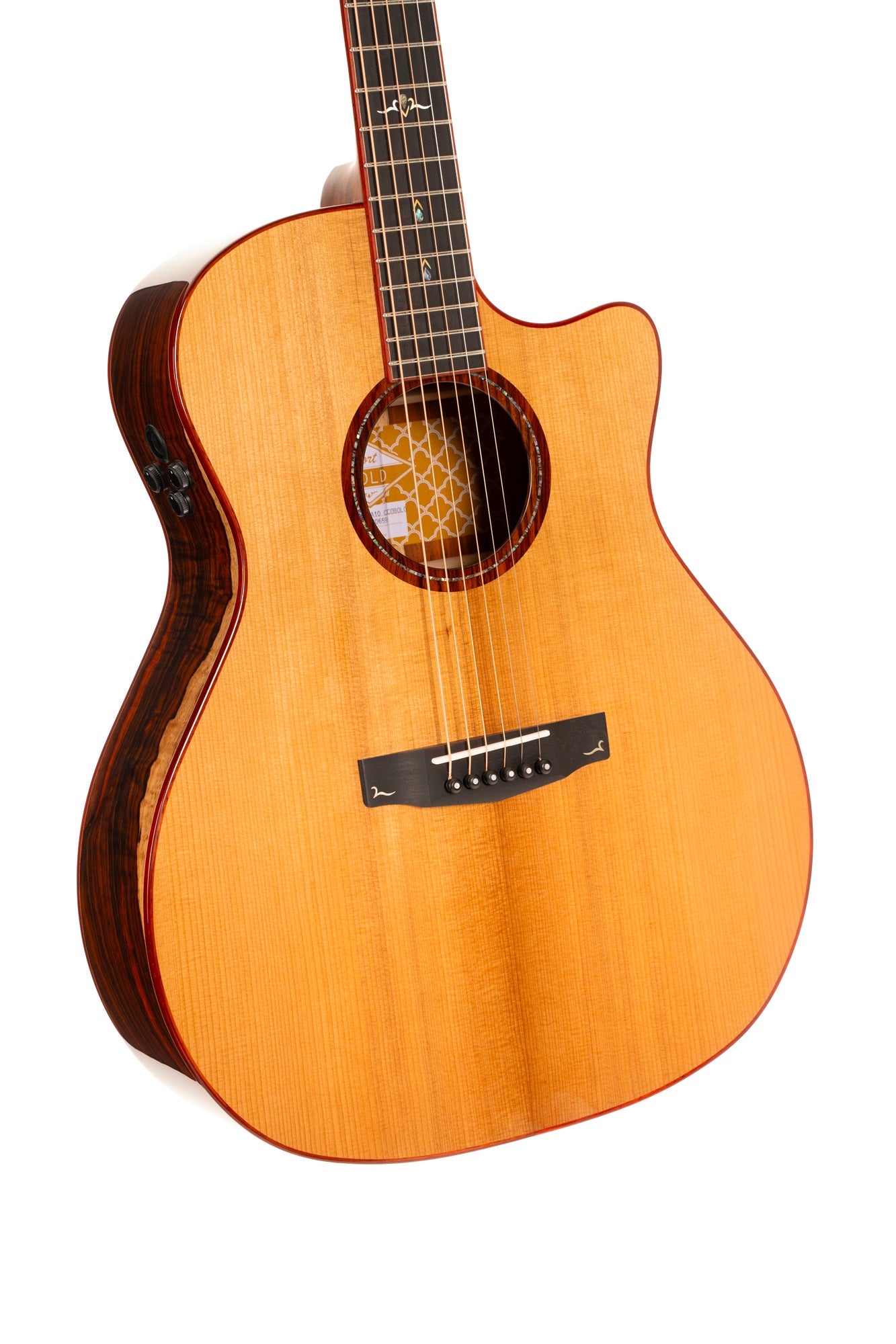 GOLD A10, forme Grand Auditorium, table épicéa Adirondack massif torréfié, f/e cocobolo massif, EQ Fishman, étui, brillant