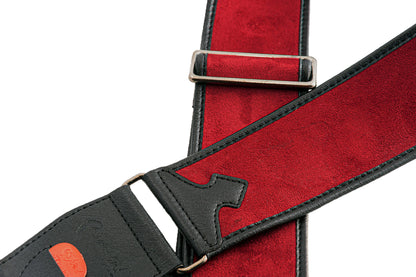 Courroie modèle DIVINE, velours, rembourrée, largeur 6 cm, longueur 95 à 150 cm, porte-médiators intégré, rouge