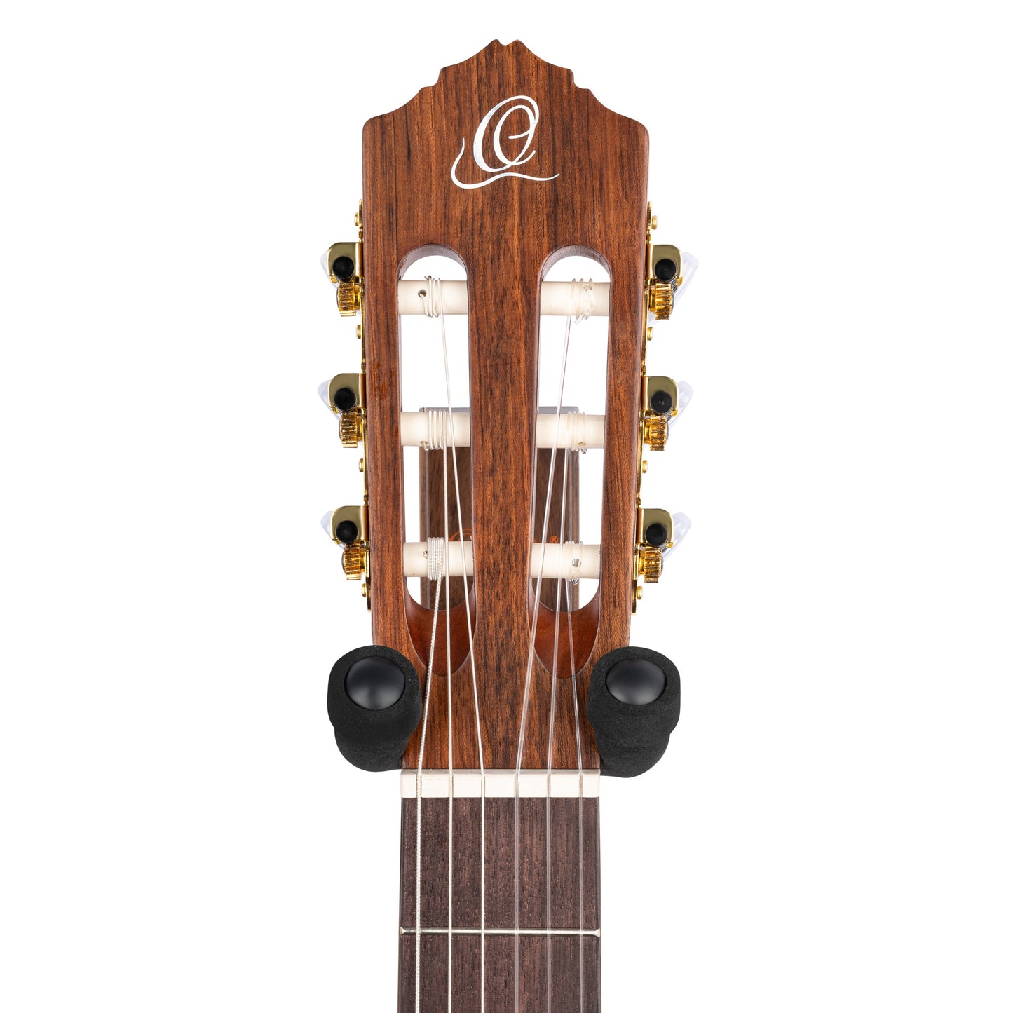 Support mural pour guitare et basse, embase bois, fixation par 2 vis, étrier (largeur: 4.5 cm) recouvert de mousse, noyer