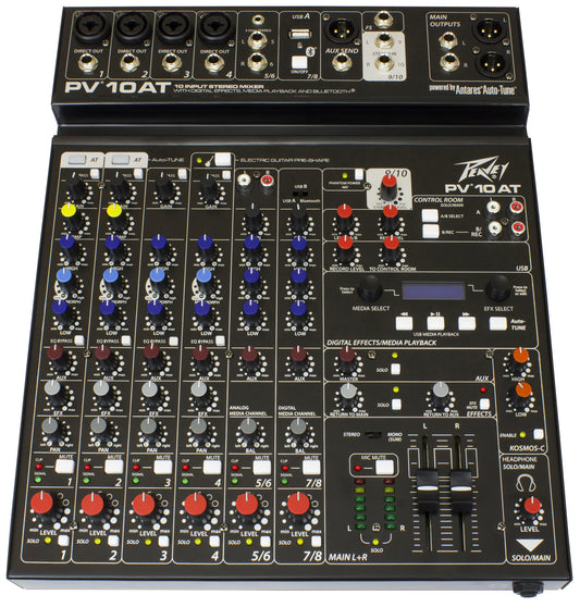 Table de mixage 10 canaux, 4 préamplis micro XLR/Jack, EQ 3 bandes, Bluetooth, effets numériques, entrée guitare Hi-Z, noir