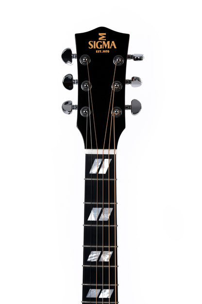 Modèle DM-SG5L, Dreadnought, table épicéa massif, f/e acajou, touche micarta, EQ Fishman, soft case, heritage sunburst, gaucher