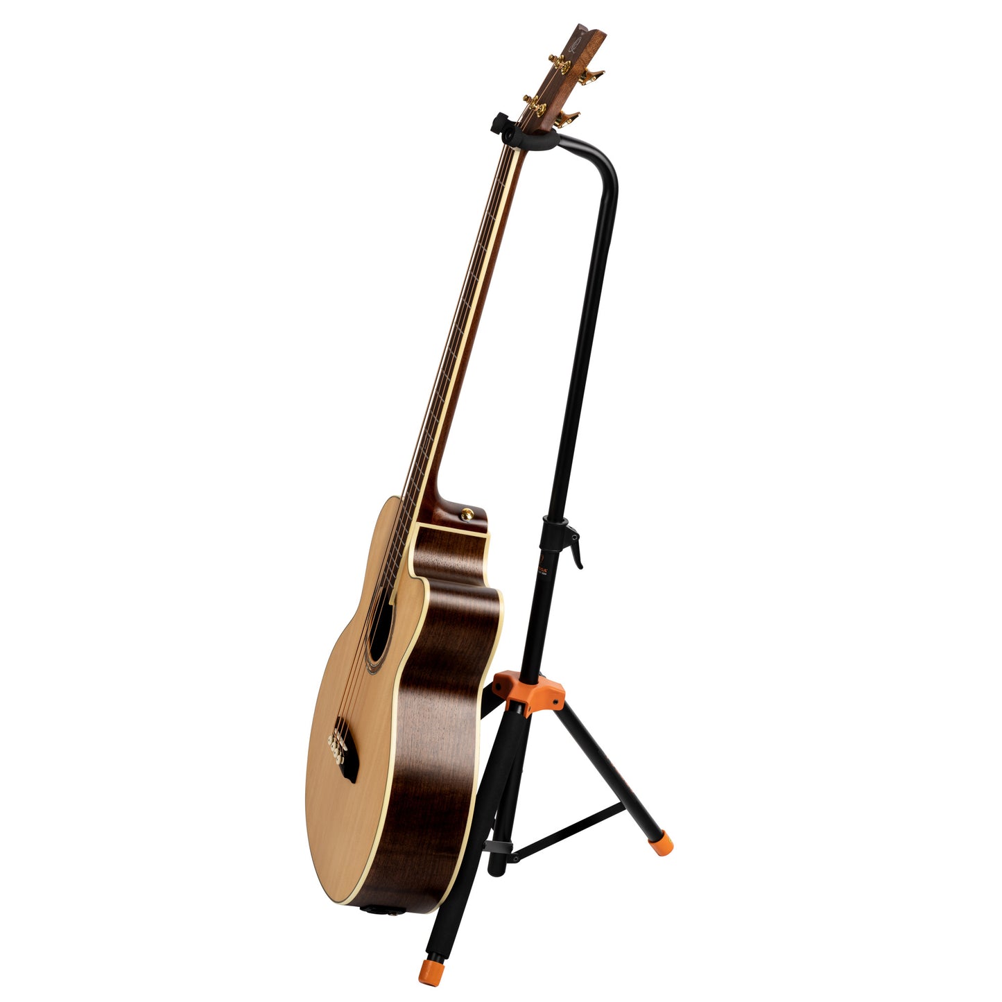 Support pour guitares, solide et léger, repliable, étriers avec revêtement néoprène, noir et orange