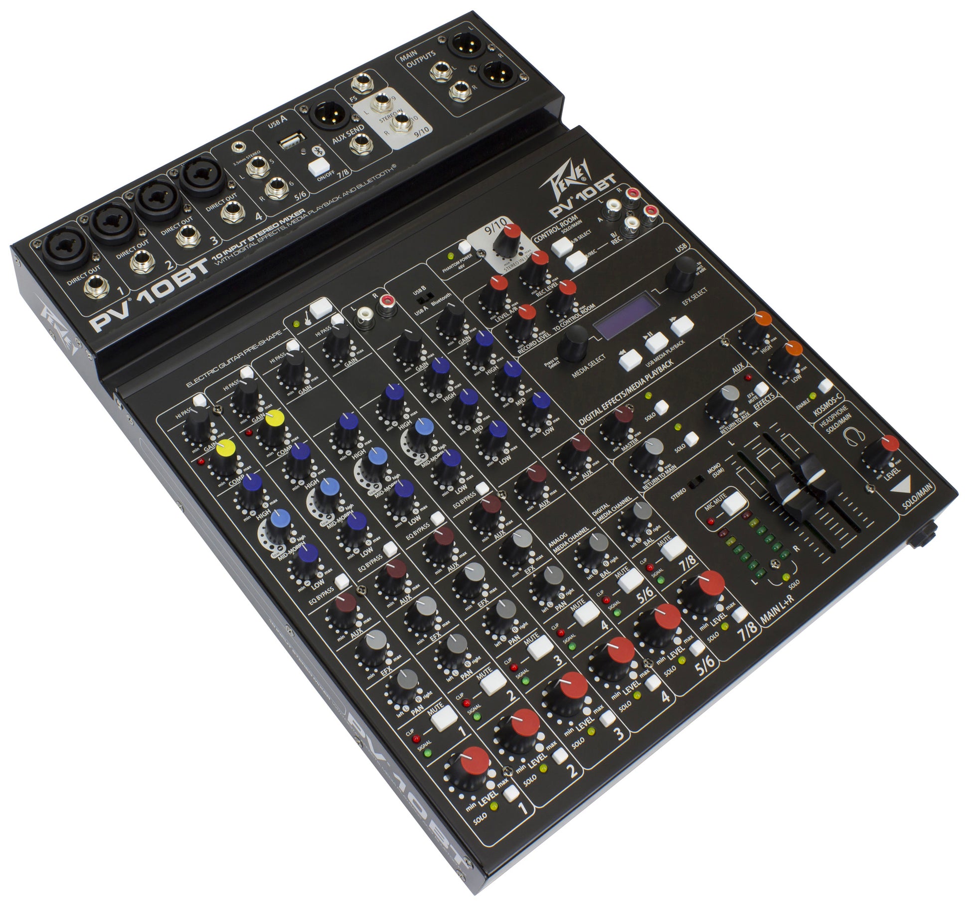 Table de mixage 10 canaux, 4 préamplis micro XLR/Jack, EQ 3 bandes, Bluetooth, effets numériques, entrée guitare Hi-Z, noir