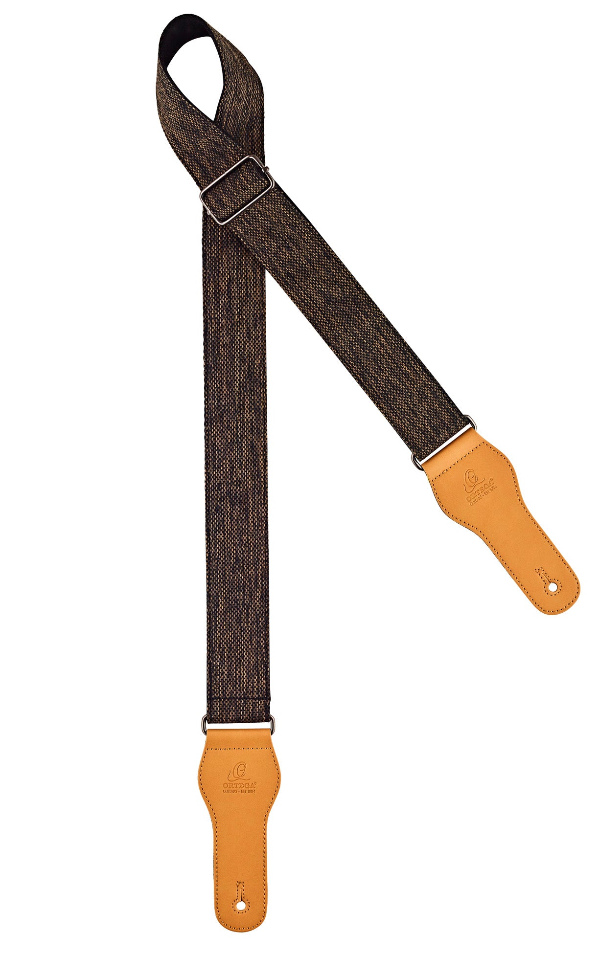 Courroie guitare, 100% coton, extrémités simili cuir, largeur 4.9 cm, longueur jusqu'à 158 cm, charbon