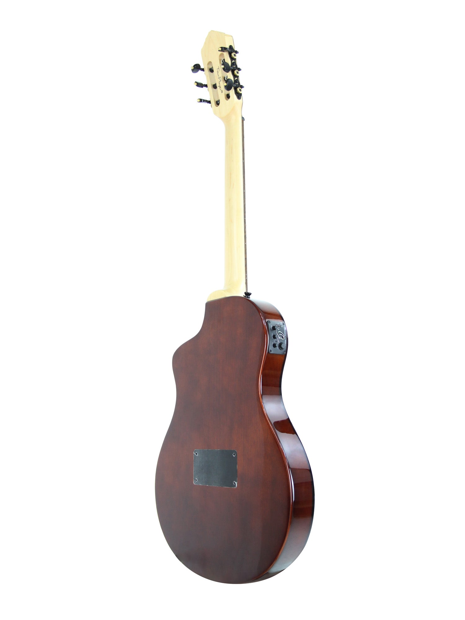 RTPFE-1, modèle TourPlayer, EQ Magus X, corps okoumé, table érable flammé, sillet 48 mm, housse, naturel brillant