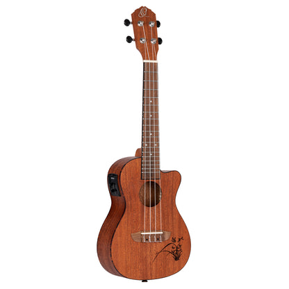 RU5MM-CE, modèle Concert pan coupé, EQ MagusUke, table sapele avec motif, f/e sapele, manche acajou, naturel satiné