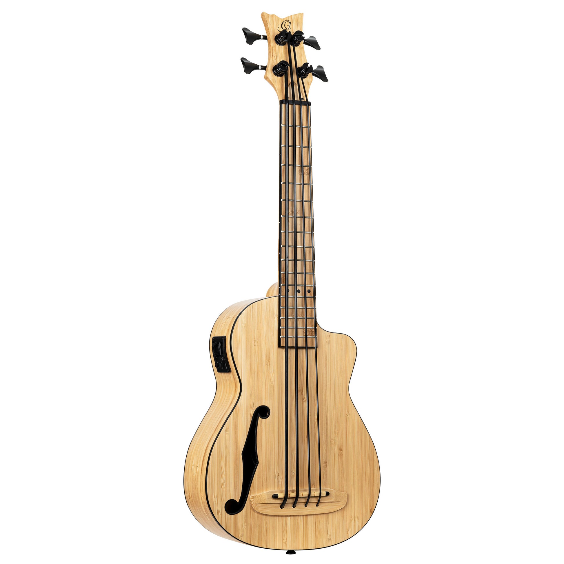 RUNAB-UB, modèle Ukebass, pan coupé, EQ MagusUkePro, table, f/e bambou massif, manche bambou, ouïe en F, housse, naturel satiné