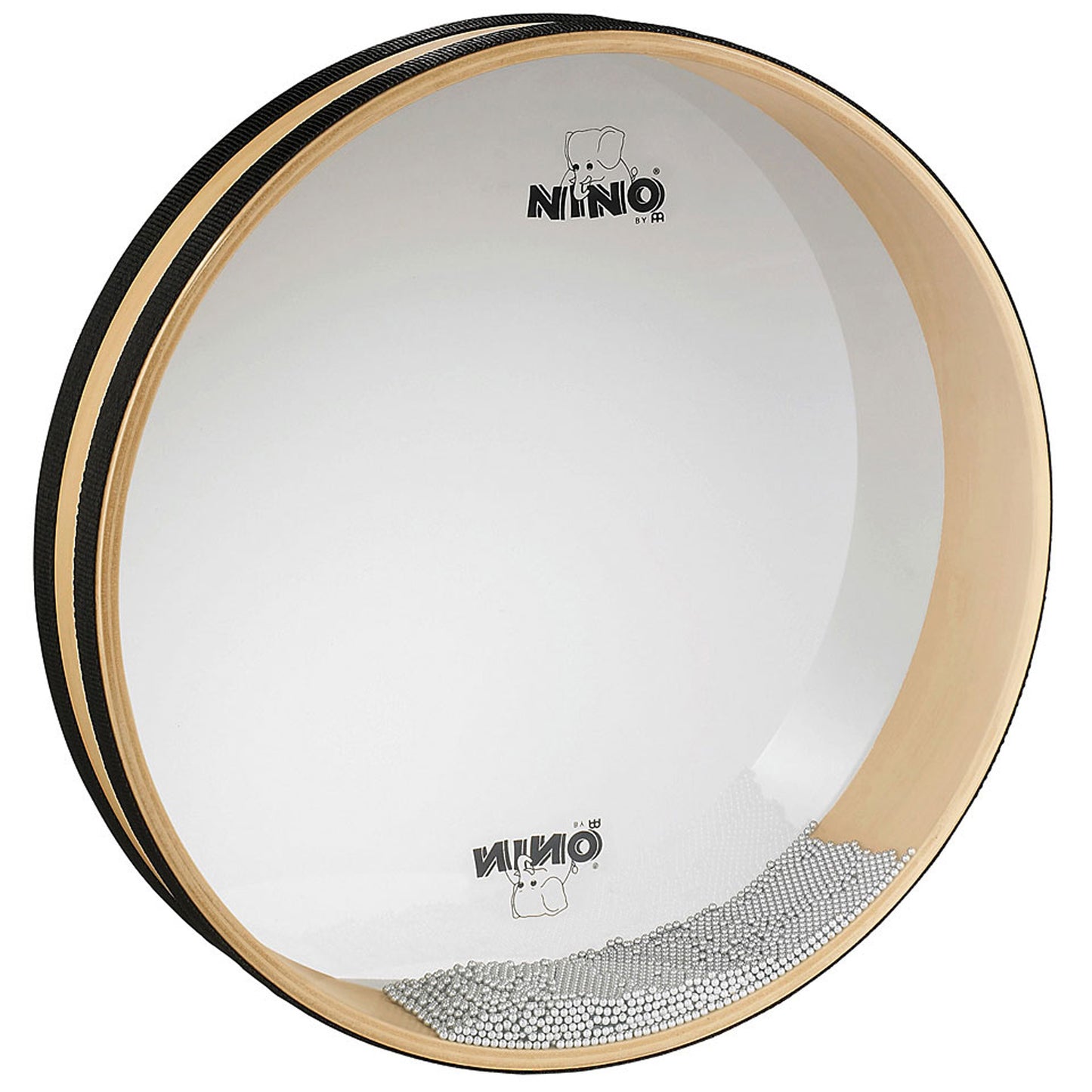 Sea Drum 14", cadre en hévéa, peaux synthétiques, petites billes métalliques, naturel et noir