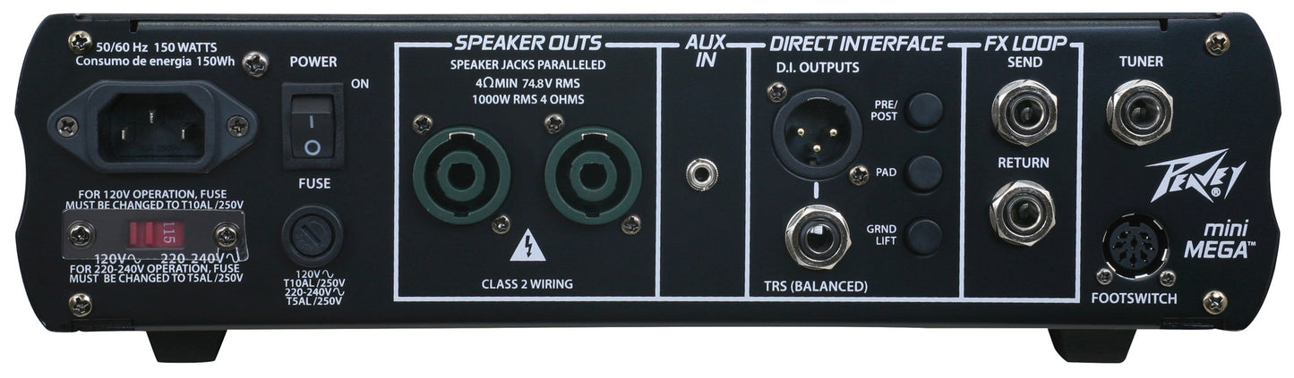Tête amplifiée basse 1000W, EQ 4 bandes, contrôle de Gain avec fonction"Crunch", Compresseur intégré, sortie DI, finition noir
