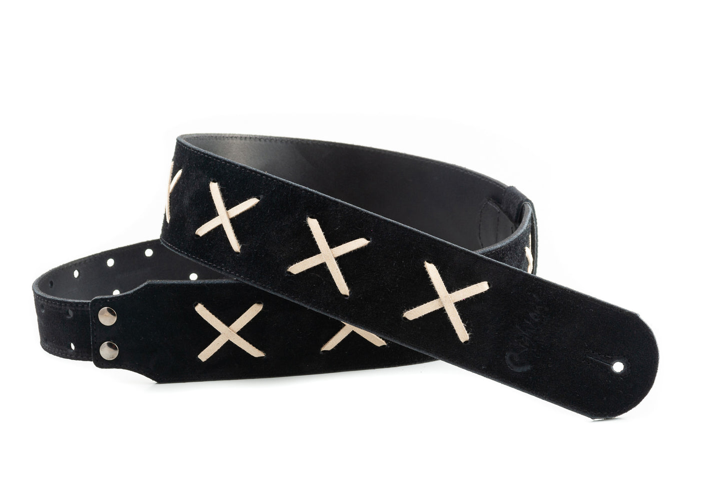 Courroie modèle LEGEND DG, cuir haute qualité, largeur 6 cm, longueur 100 à 145 cm, porte-médiators intégré, noir
