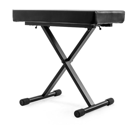 Banquette clavier luxe en X, assise 32 x 60 cm rembourrée mousse haute densité 5 cm, jusqu'à 120 kg (hauteur: 49 - 62 cm), noir