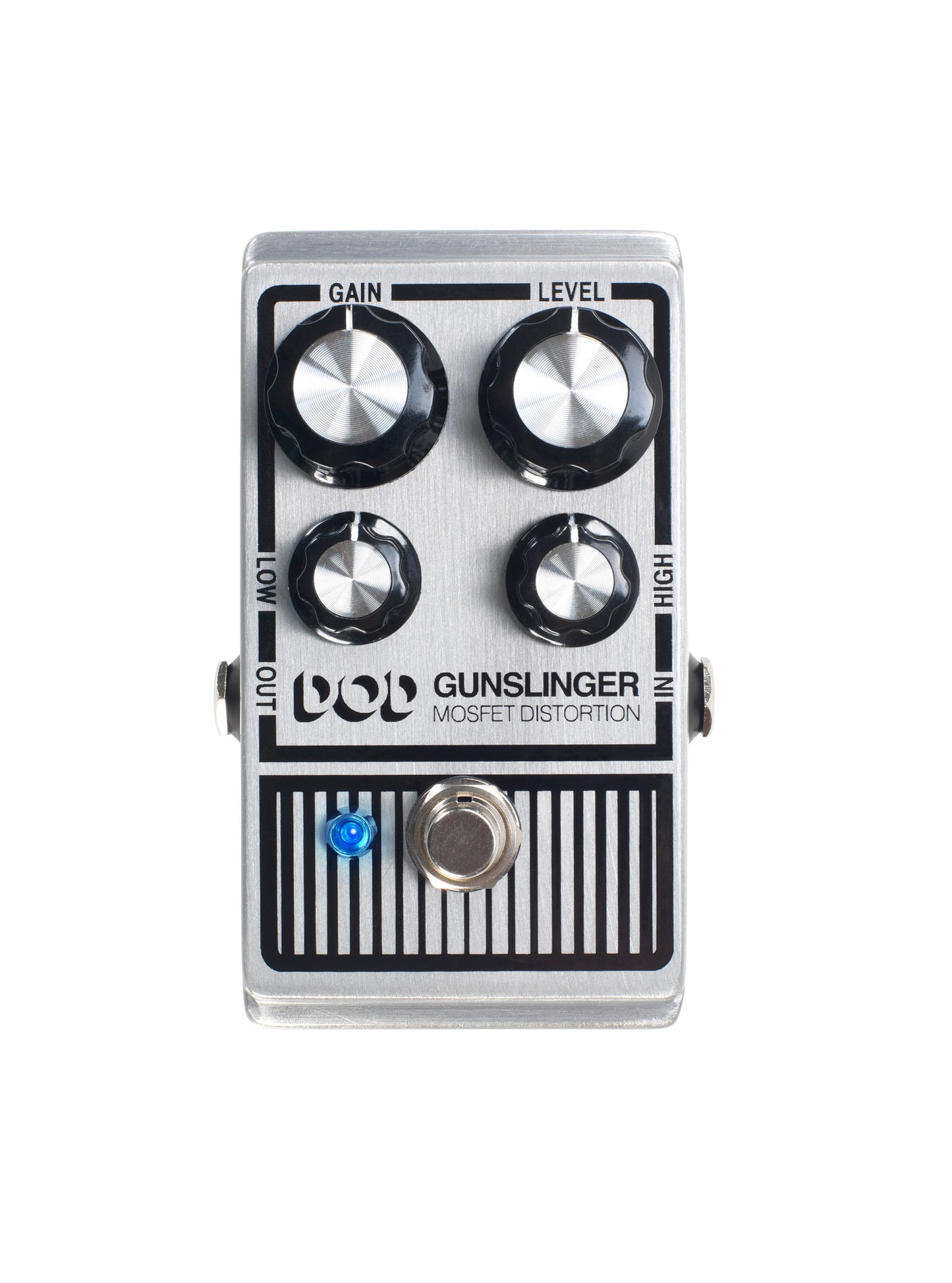 Pédale GUNSLINGER, distorsion Mosfet, fonctionnement sous 9 ou 18V, True Bypass, métal brossé