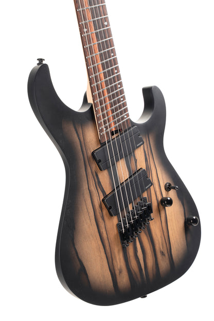 KX507MS, modèle 7 cordes, corps acajou, table ébène"Pale Moon", touche ébène de Macassar, Fishman Fluence, natural black burst