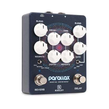 Pédale PARALLAX, série limitée, générateur spatial (délai, écho, réverb, chorus), bleu mat