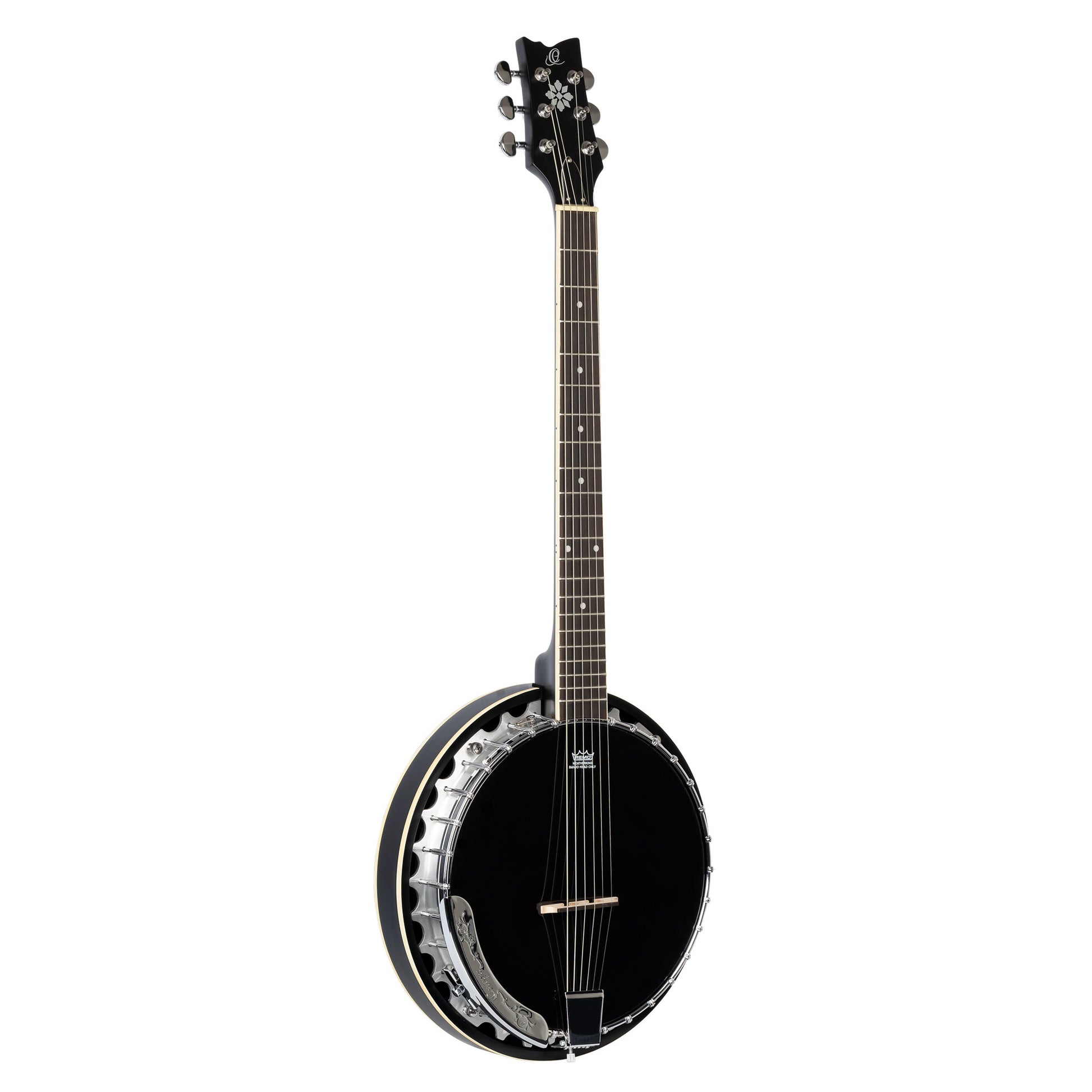 OBJ3506, banjo 6 cordes, 30 tirants, cercle aluminium, manche acajou, résonateur acajou, housse, noir satiné