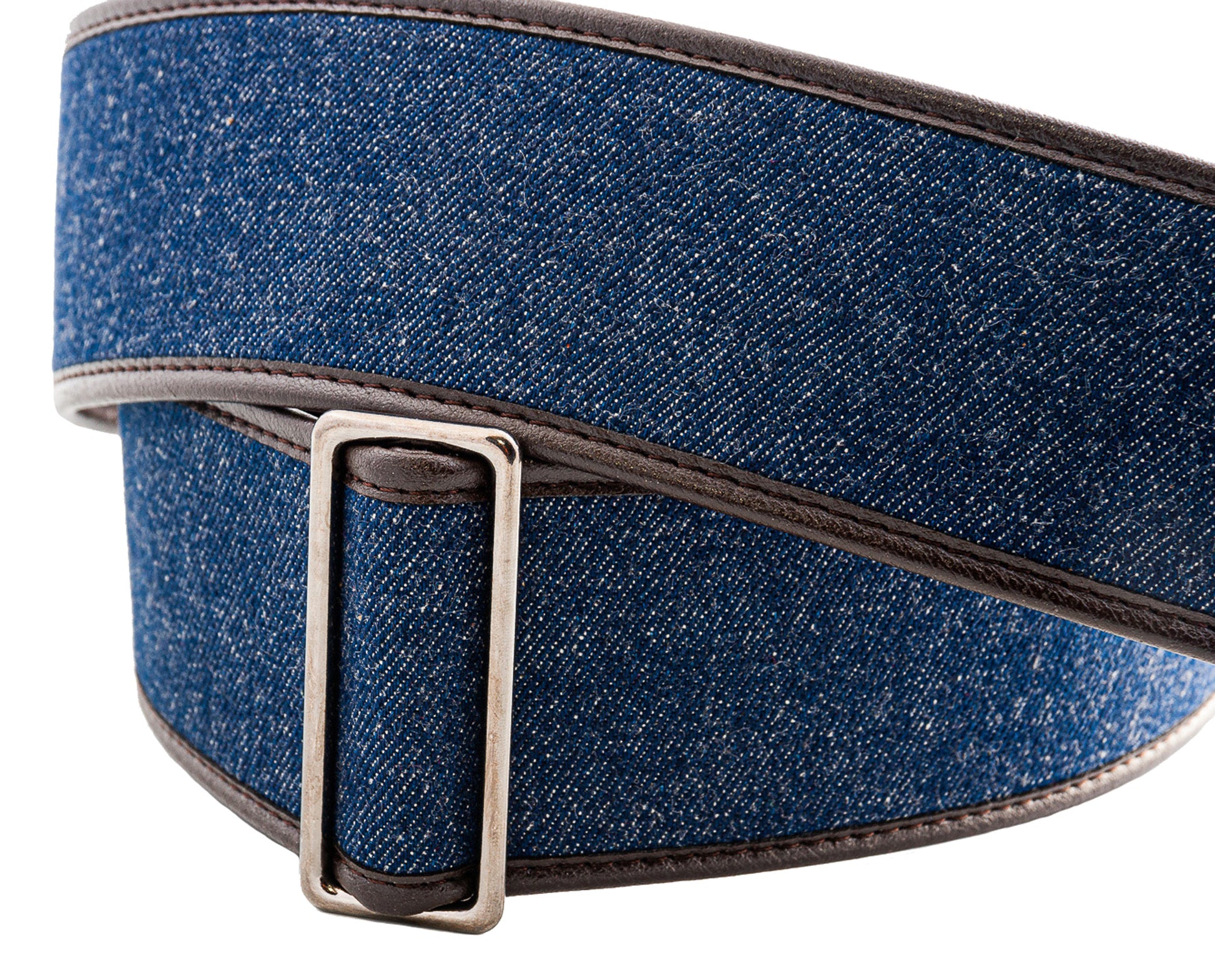 Courroie modèle DENIM, tissu, rembourrée, largeur 6 cm, longueur 95 à 150 cm, porte-médiators intégré, bleu