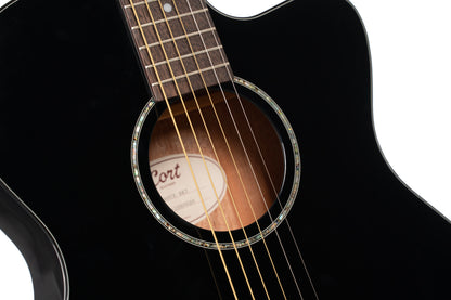 L60, forme Orchestra Model, pan coupé, table épicéa massif, fond & éclisses acajou, touche laurier, EQ CE304T, noir brillant
