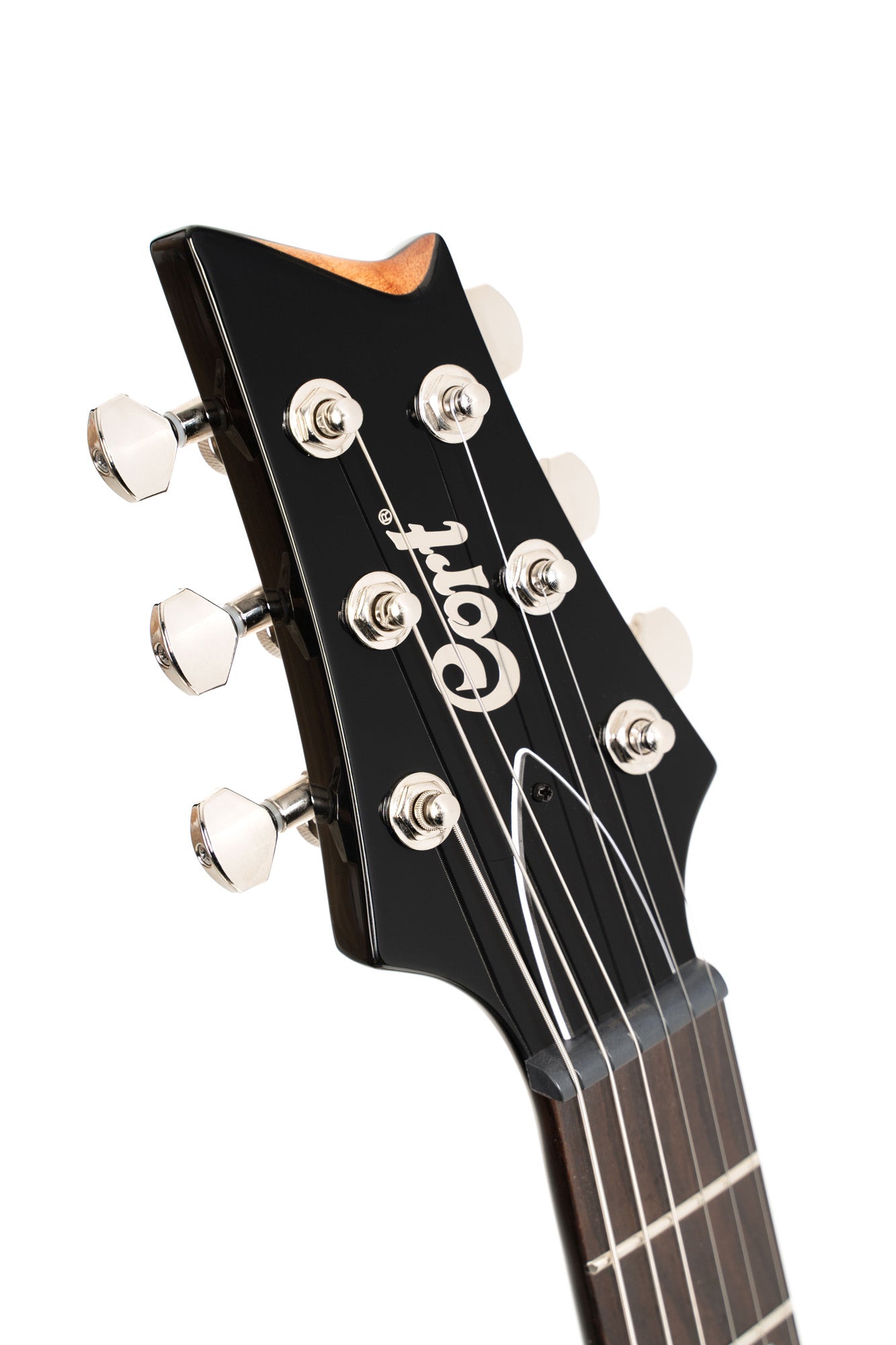 M600, corps acajou, placage érable flammé, manche collé acajou, 2 micros doubles Cort Voiced Tone VTH-59, blue burst