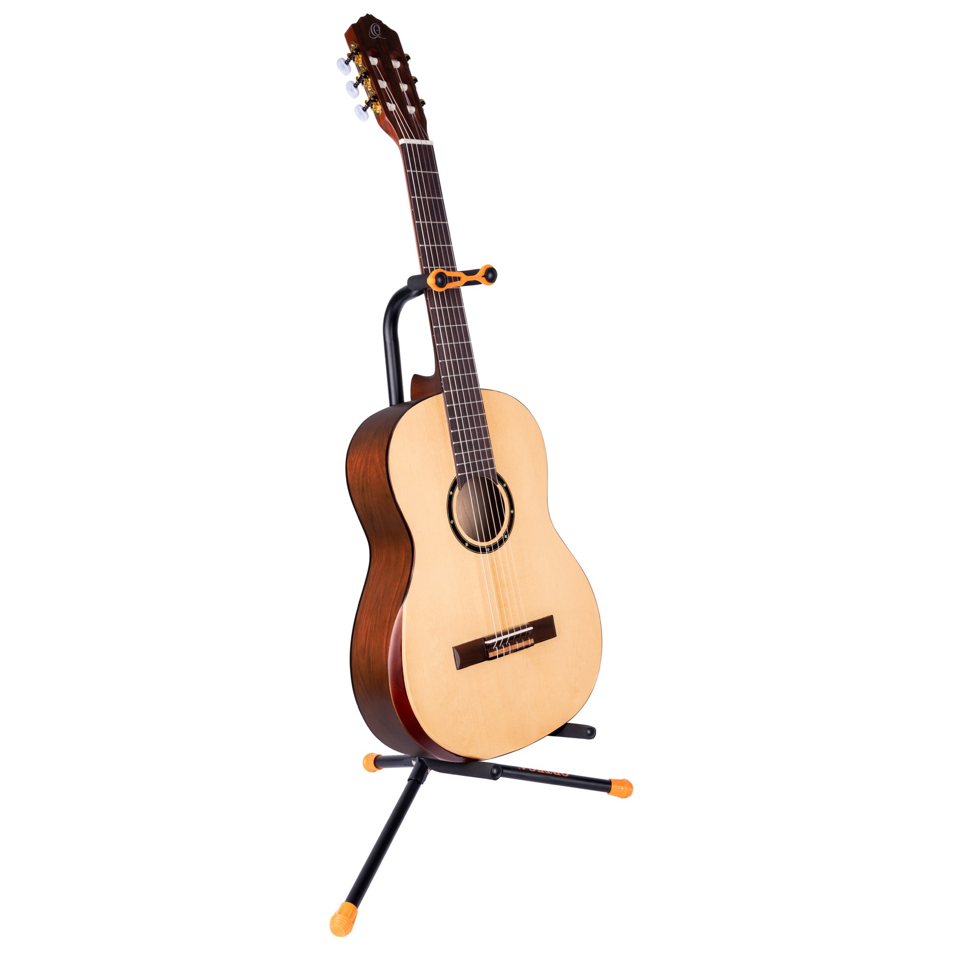Support pour guitares, solide et léger, repliable, étriers avec revêtement néoprène, noir et orange