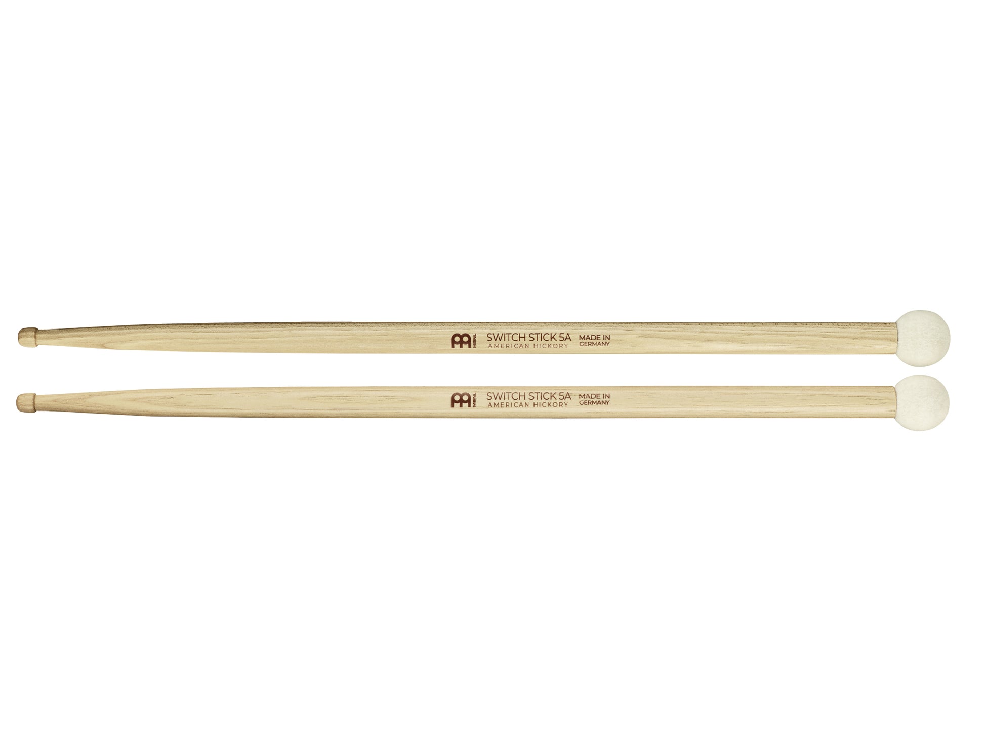 Switch Stick 5A Meinl, 1 côté baguette 5A Hybrid et 1 côté mailloche à feutre dur.