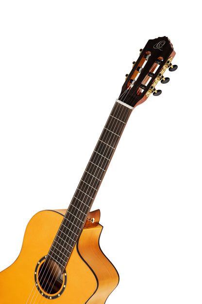 RCE170F, modèle Flamenco, pan coupé, EQ MagusPro, table épicéa massif, fond & éclisses cyprès, housse, naturel brillant