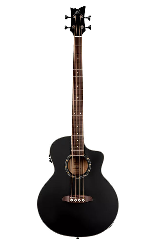 D7CE-SBK-4, basse 4 cordes, pan coupé, EQ Ortega MagusPro, table épicéa, f/e acajou, manche acajou, noir satiné
