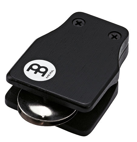 Jingle castagnette en  hévéa pour cajon, cymbalettes acier, ouverture à ressort, adhésif multi-surfaces, moyen modèle, noir.