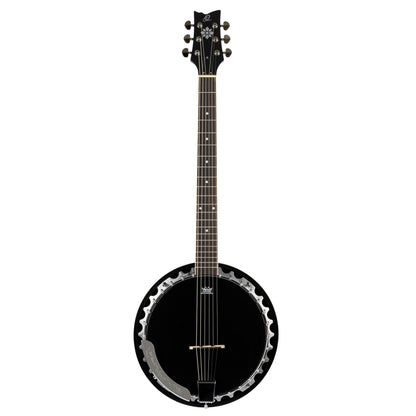 OBJ3506, banjo 6 cordes, 30 tirants, cercle aluminium, manche acajou, résonateur acajou, housse, noir satiné