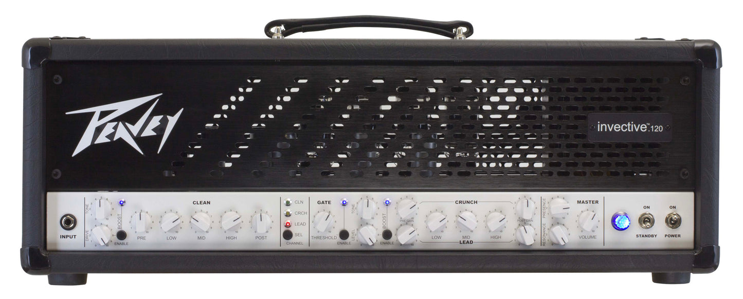 Tête amplifiée à lampes 120W, 3 canaux, EQ 3 bandes, Gate, Boost, développé en collaboration avec Misha Mansoor, finition noir