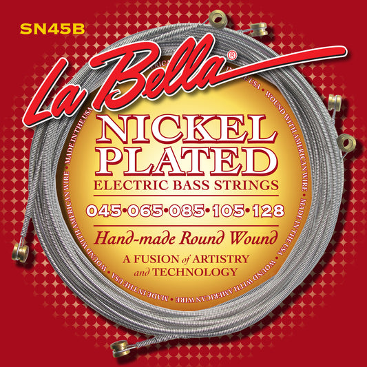 Jeu pour basse électrique NICKEL PLATED, acier inoxydable plaqué nickel, filé rond, 5 cordes Standard Light (45-65-85-105-128)