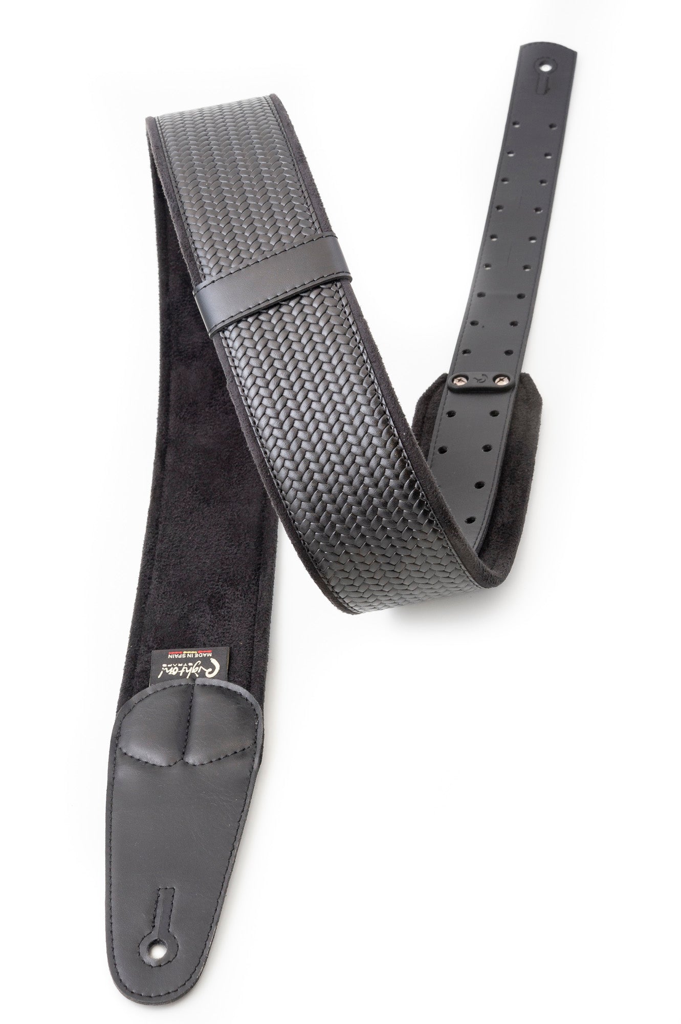 Courroie modèle M-BOND 60, extérieur synthétique, largeur 6 cm, longueur 95 à 150 cm, porte-médiators intégré, noir