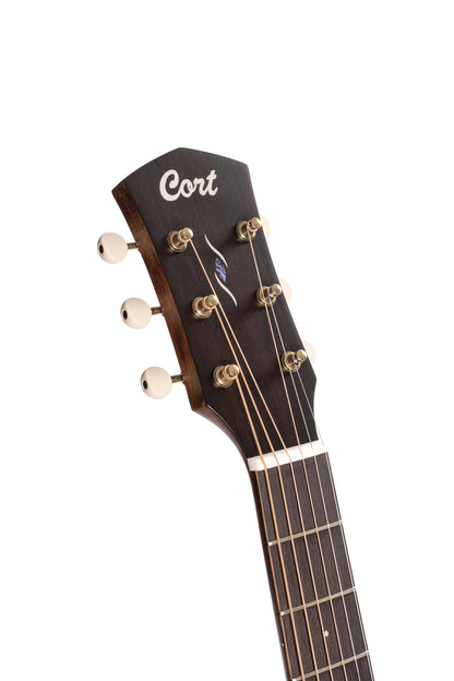 CORE-PE, forme Parlor, table acajou massif, f/e acajou massif, EQ Fishman Sonitone, soft case, noir dégradé pores ouverts