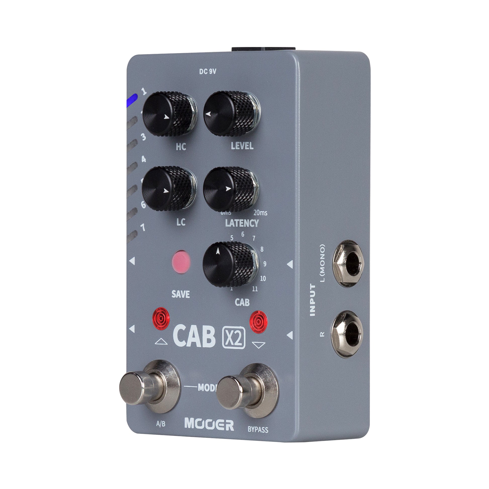 Pédale CAB X2, simulateur d'enceintes et de réponses impulsionnelles, 14 presets, 11 simulations d'enceinte préinstallées, gris