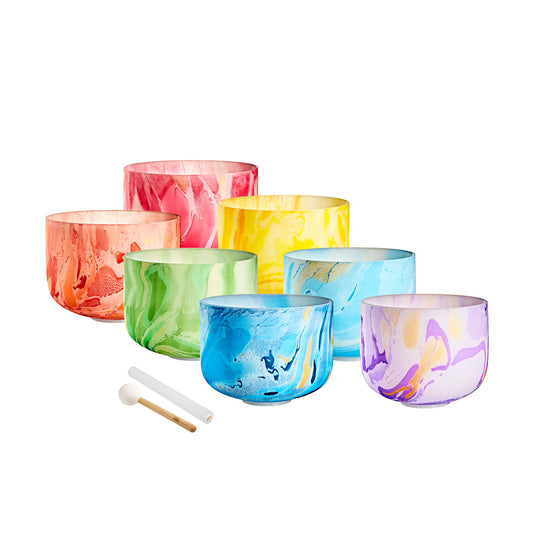 SET 7 SINGING BOWL MARBRES SONIC ENERGY CRYSTAL 10". 7 CHAKRAS 432HZ