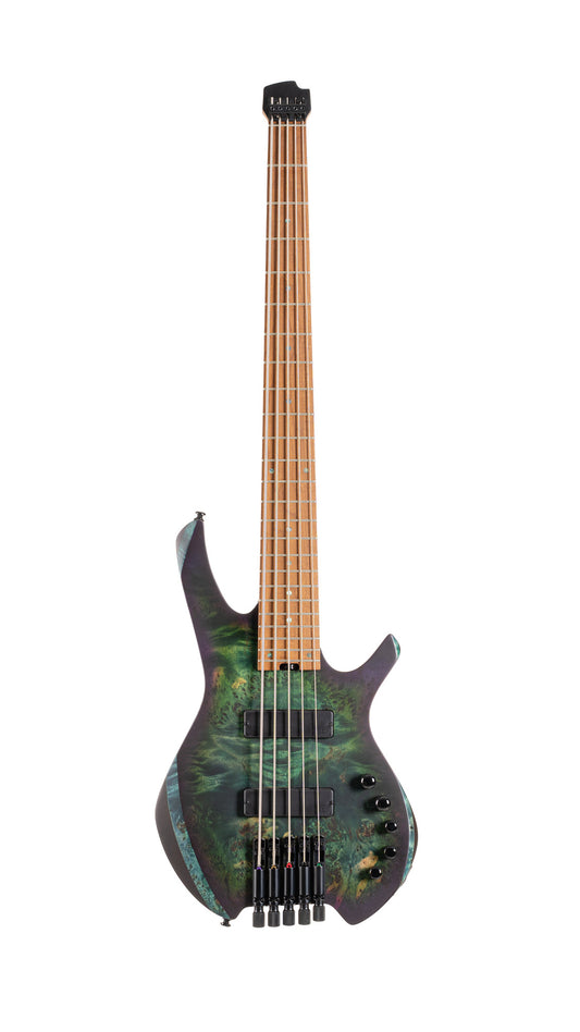 SPACE 5 BSDB, corps érable, table peuplier figuré, manche 7 pièces, micros et EQ Bartolini MK-1, star dust green, housse