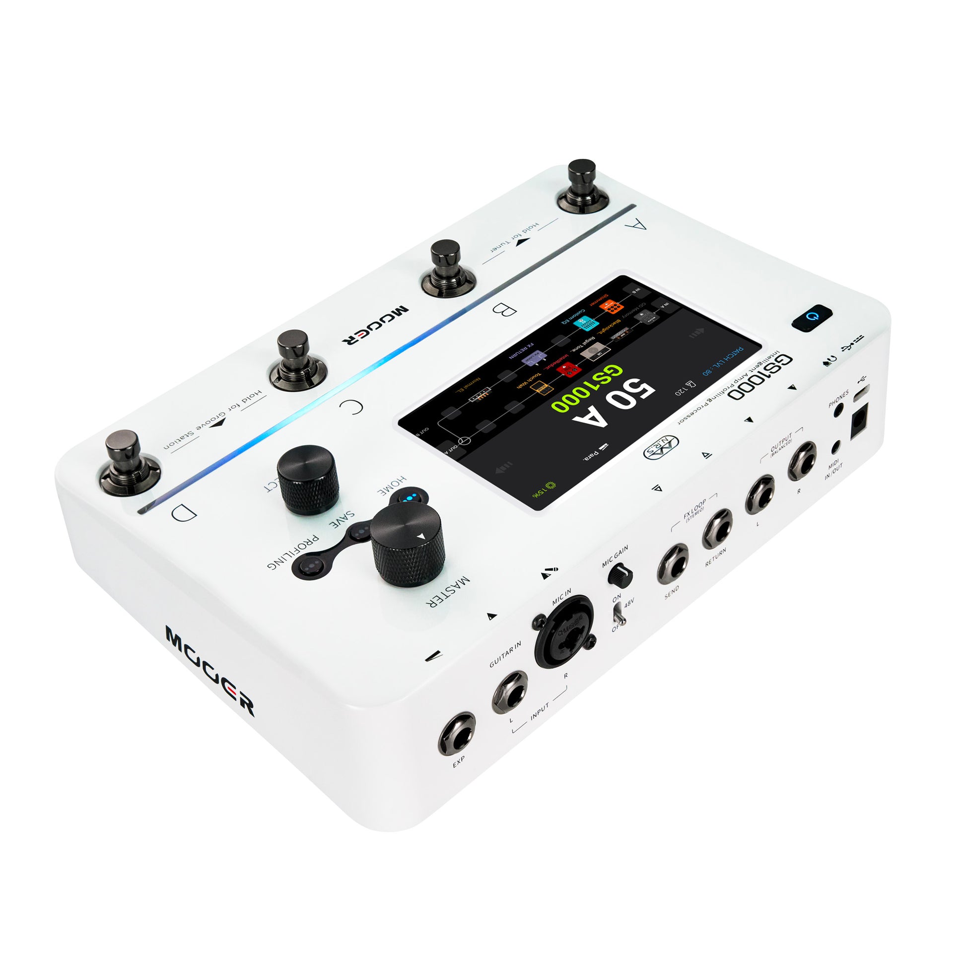 Pédalier multi-effets GS1000, processeur intelligent de profilage d'ampli, écran tactile 5", 350 effets, 120 emplacements, blanc
