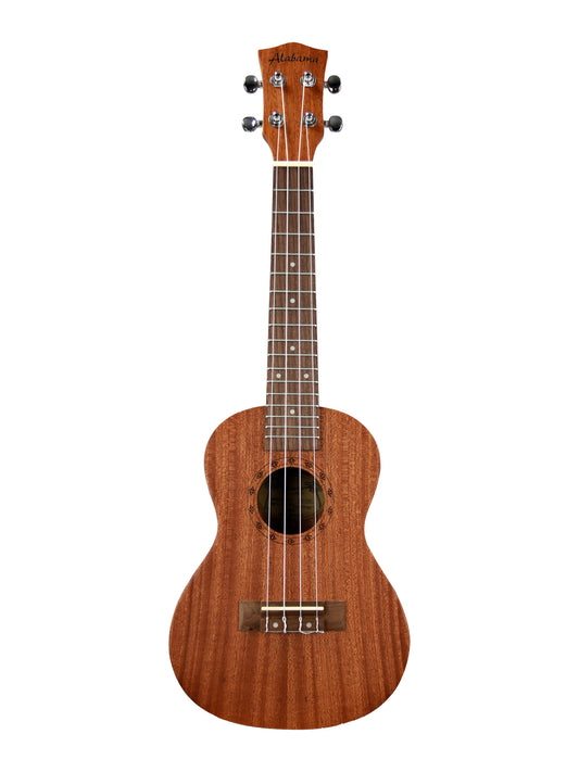 Ukulélé Concert, table sapele, fond & éclisses sapele, rosace gravée, touche & chevalet noyer, avec housse, naturel