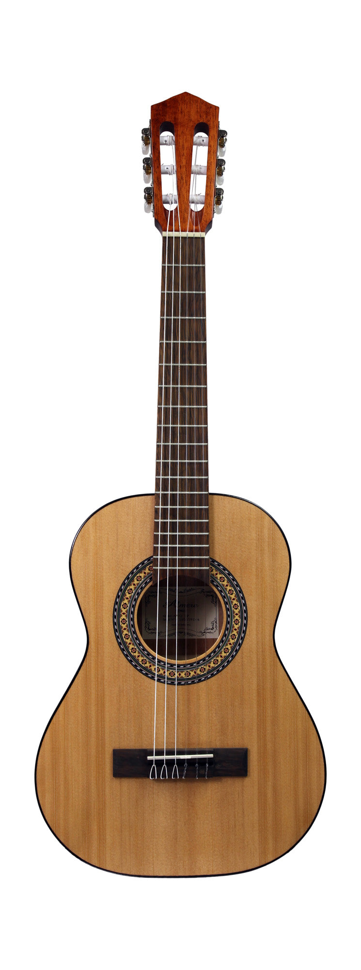 Guitare classique 1/2, table épicéa, fond & éclisses acajou, manche acajou, sillet 45 mm, cordes Bosset, naturel pores ouverts