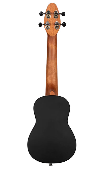 K2SS-BKC, pack ukulélé Soprano Superscale, table agathis design"kaléidoscope", corps ABS galbé, accessoires, bleu satiné