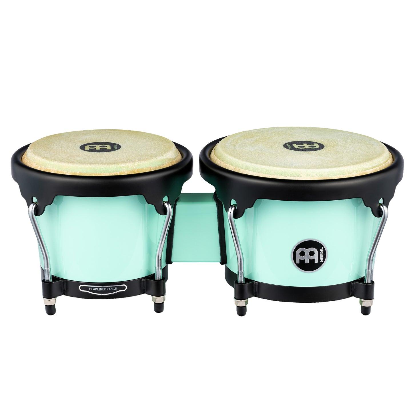 Bongos Journey 6" 1/2 & 7" 1/2, fûts ABS, peaux buffle sélectionnées, cercles arrondis, accastillage noir poudré, Seamfoam Green