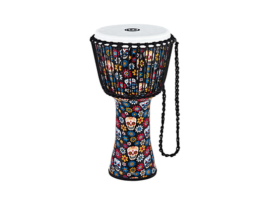 Djembé 12" Travel, fût et peau synthétiques, ultra léger, hauteur 61 cm, cordage nylon HTP 4 mm pré-étiré, Day of the Death